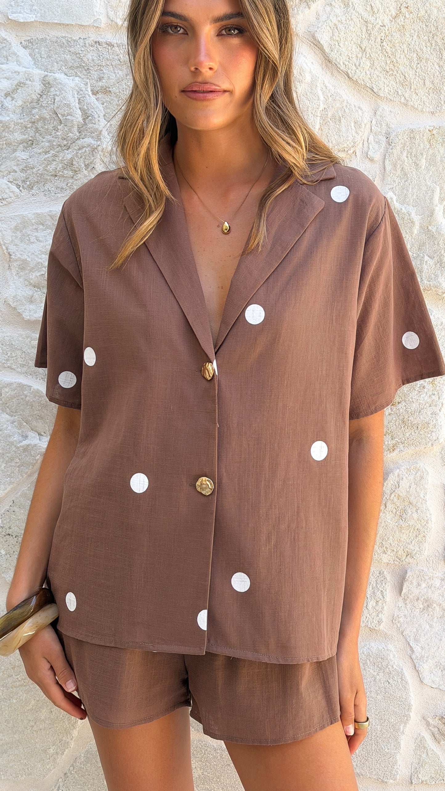 Nadine Shirt and Shorts Set - Chocolate Polka