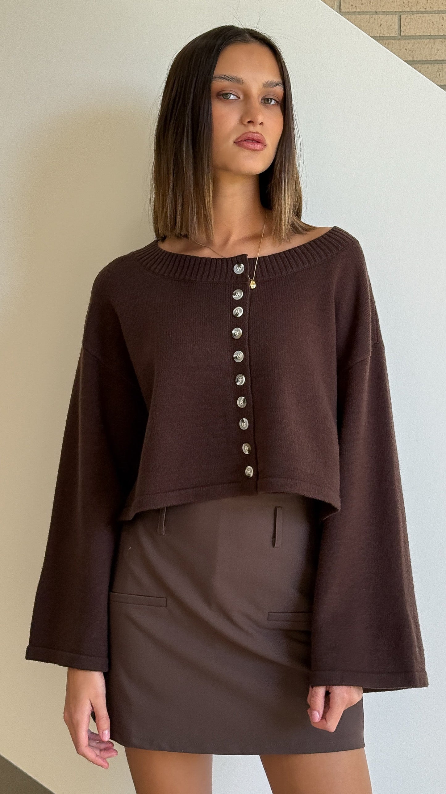 Isako Button Up Long Sleeve Top - Brown