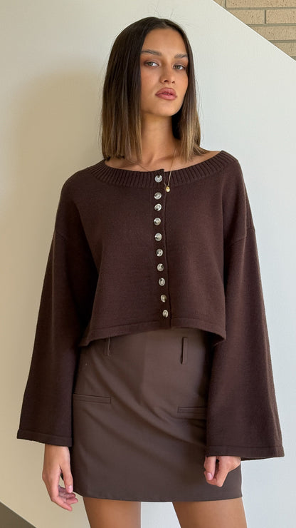 Isako Button Up Long Sleeve Top - Brown
