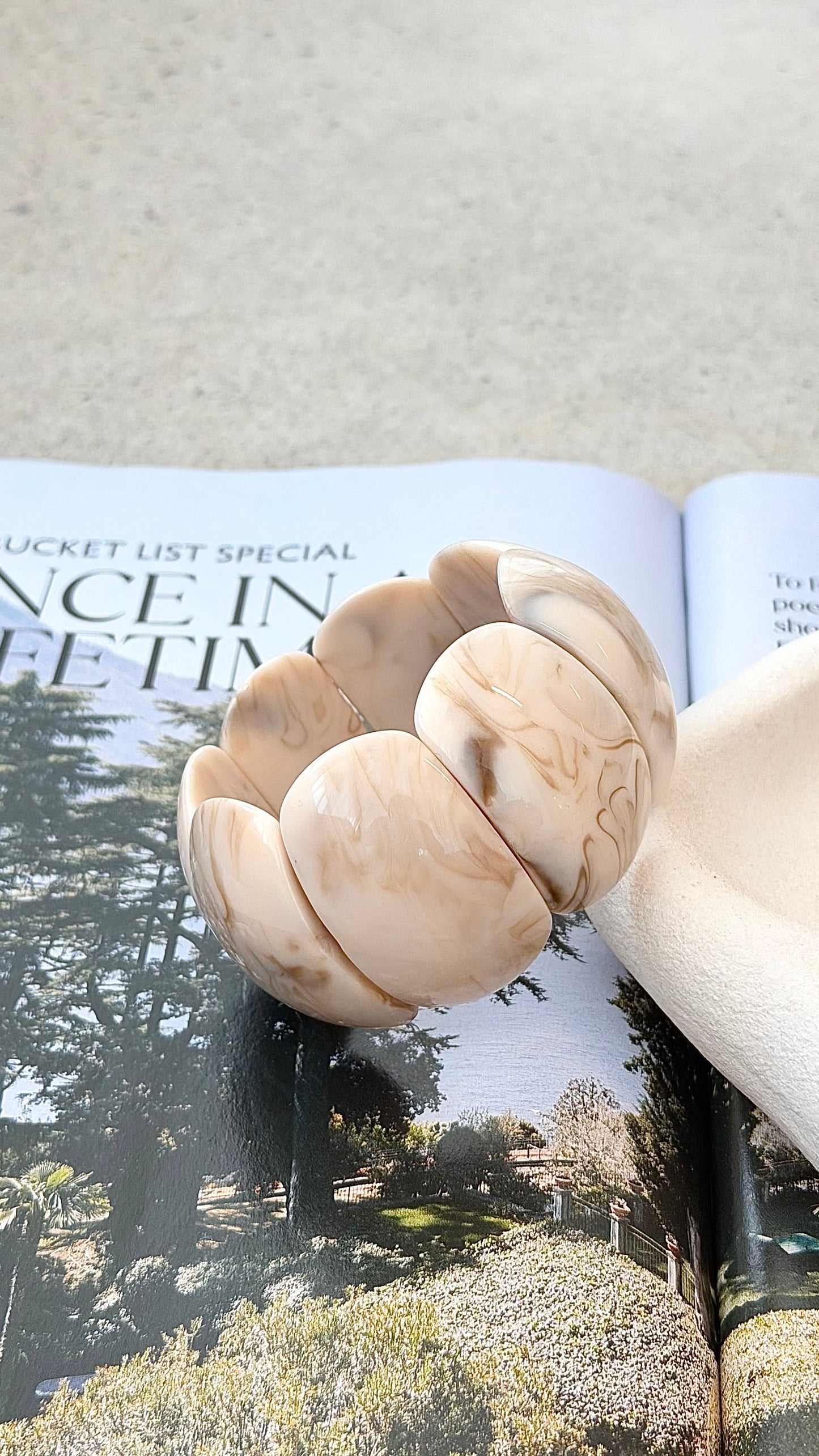 Whitney Stretch Bracelet - Cream Marble