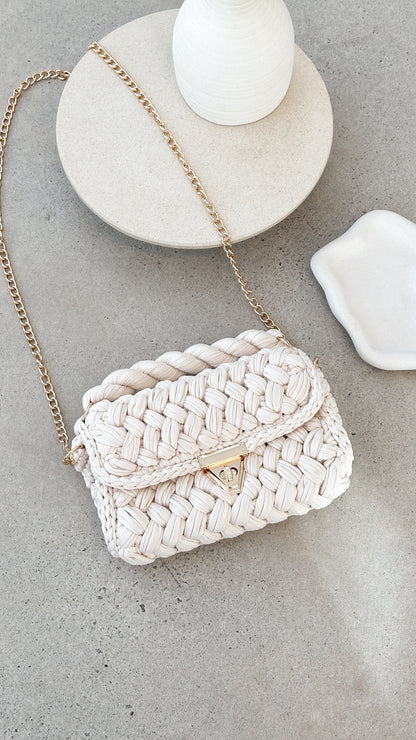 Annabel Chunky Plaited Handbag - Light Cream