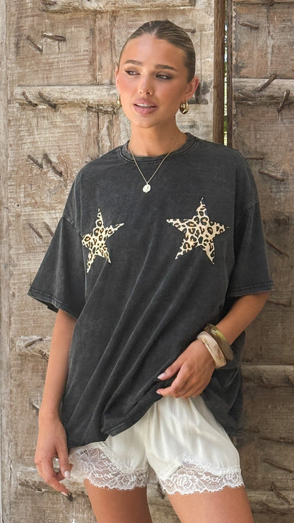 Mira Oversized Tee - Black Acid Wash