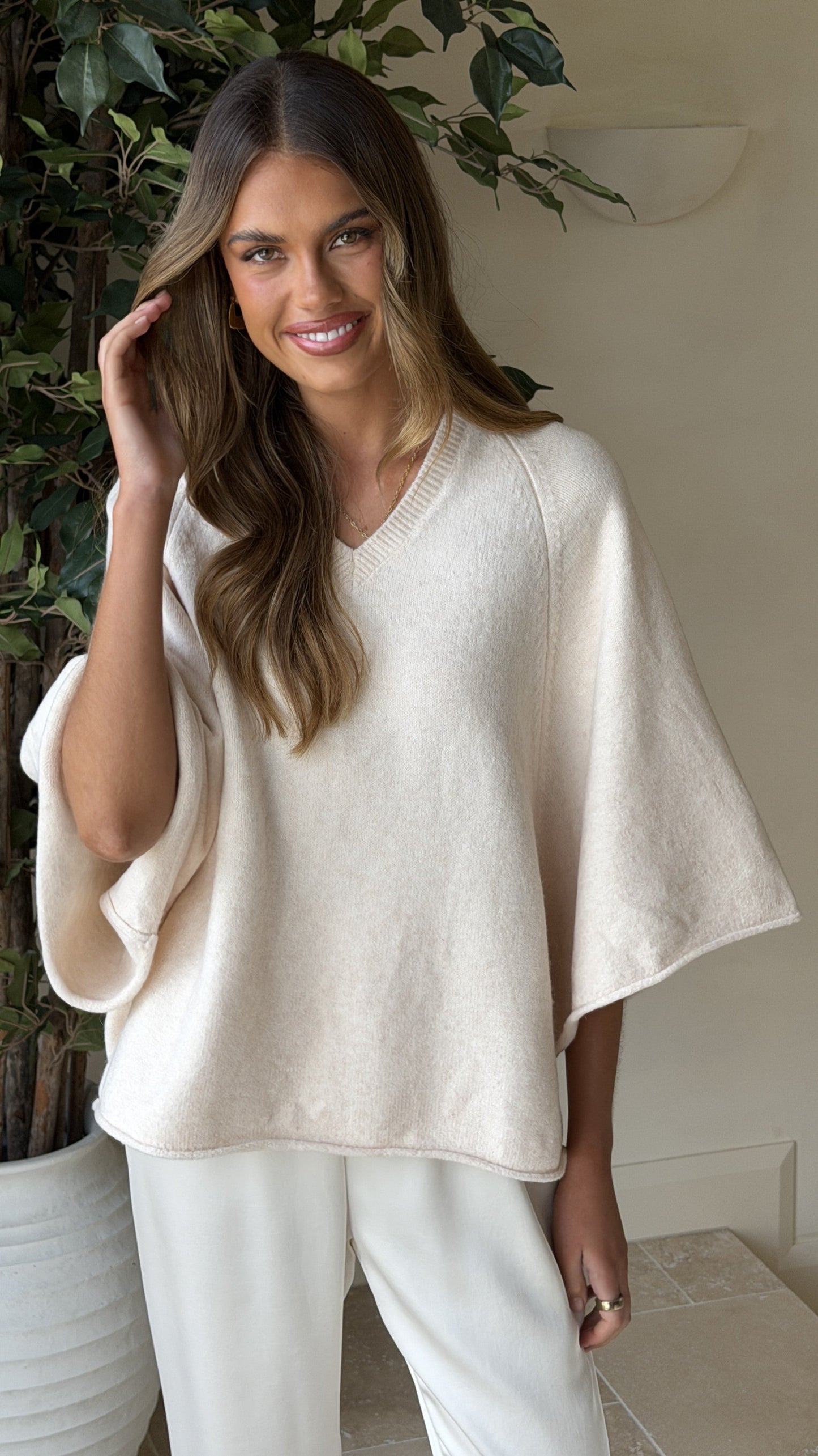 Paisley V Neck Knit - Beige