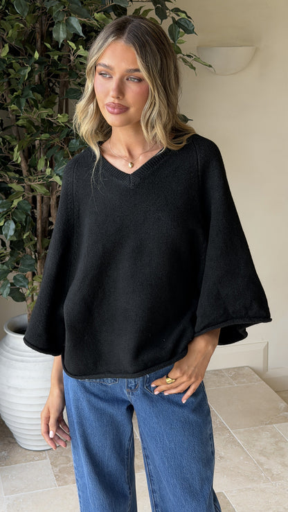 Paisley V Neck Knit - Black