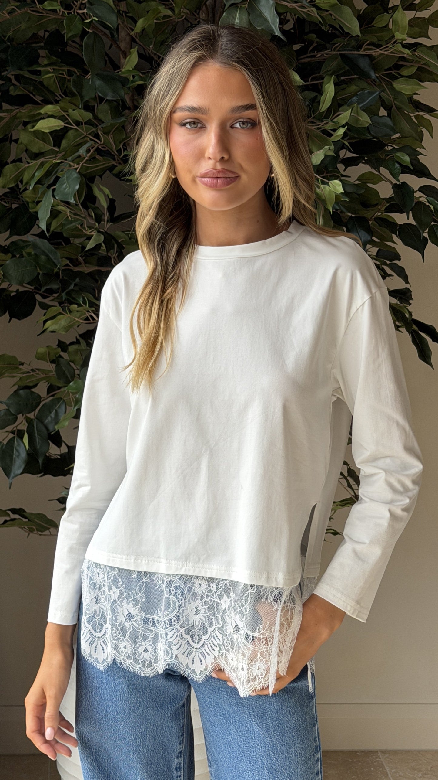 Alina Lace Trim Top - White