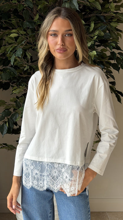 Alina Lace Trim Top - White