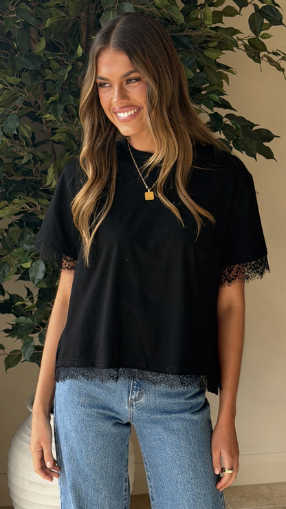 Clare Lace Back T-Shirt - Black