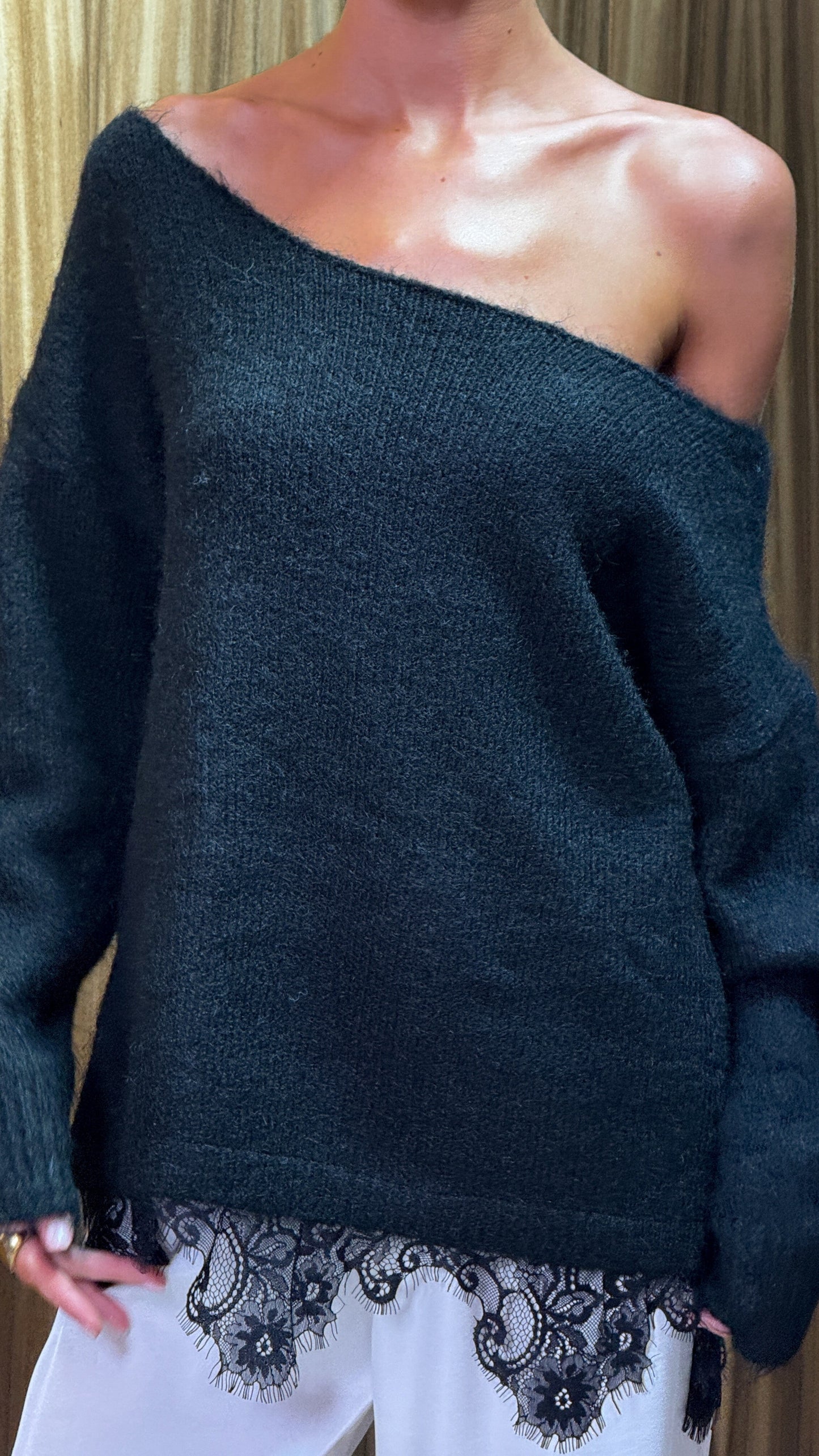 Lainey Off Shoulder Knit - Black