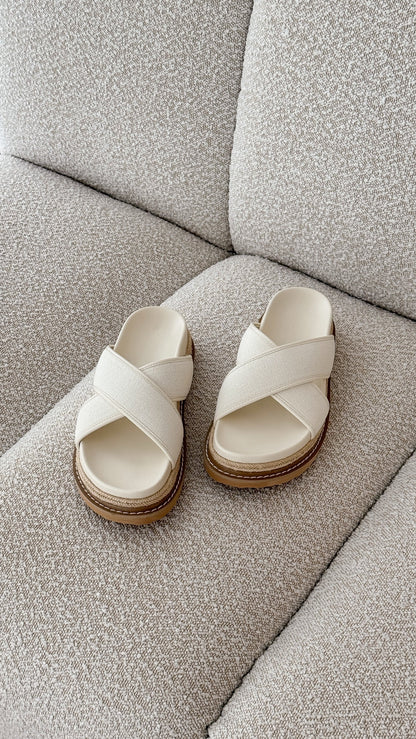 Aysha Slides - Cream Linen