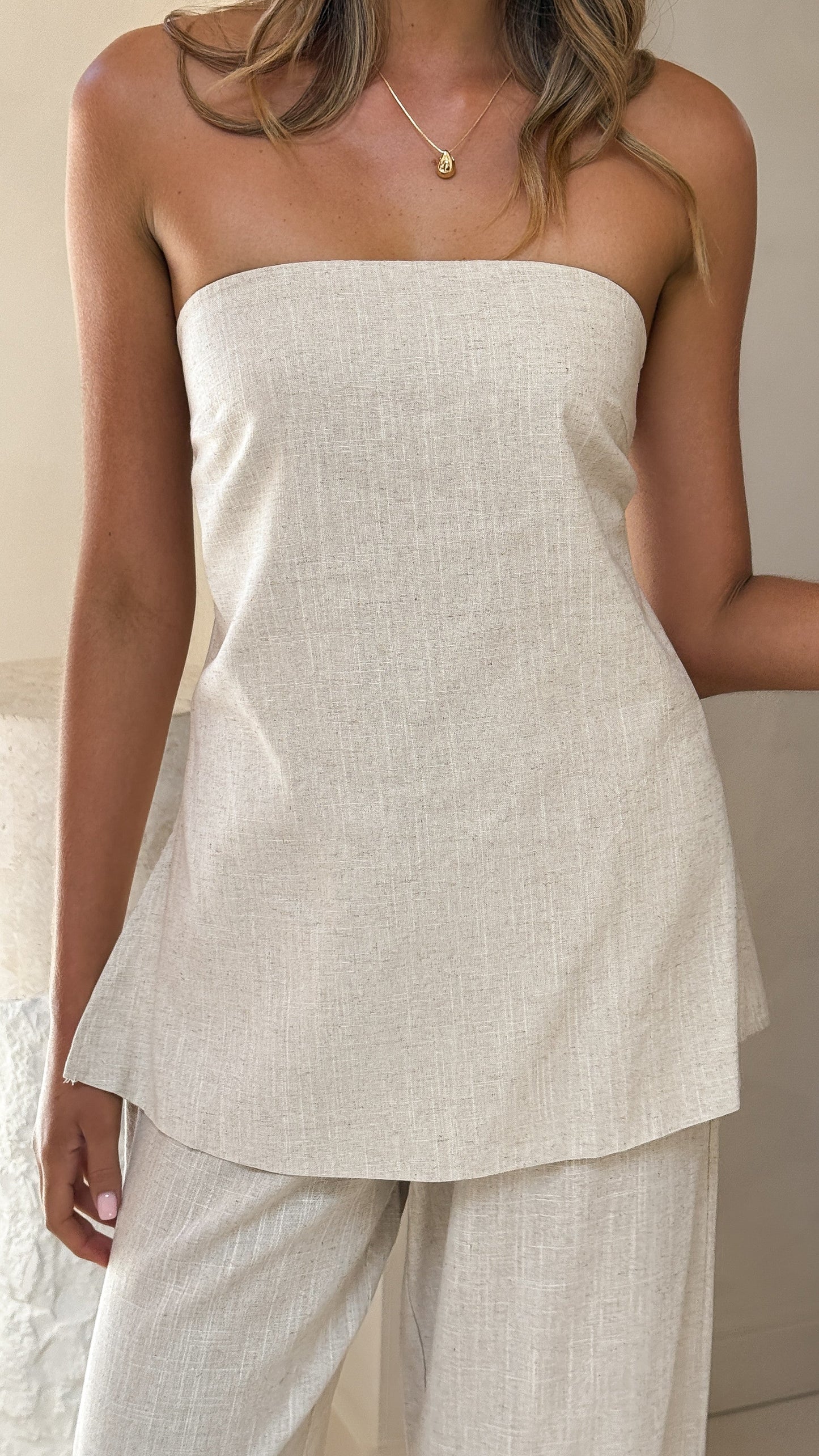 Kailani Strapless Top and Pants Set - Oat