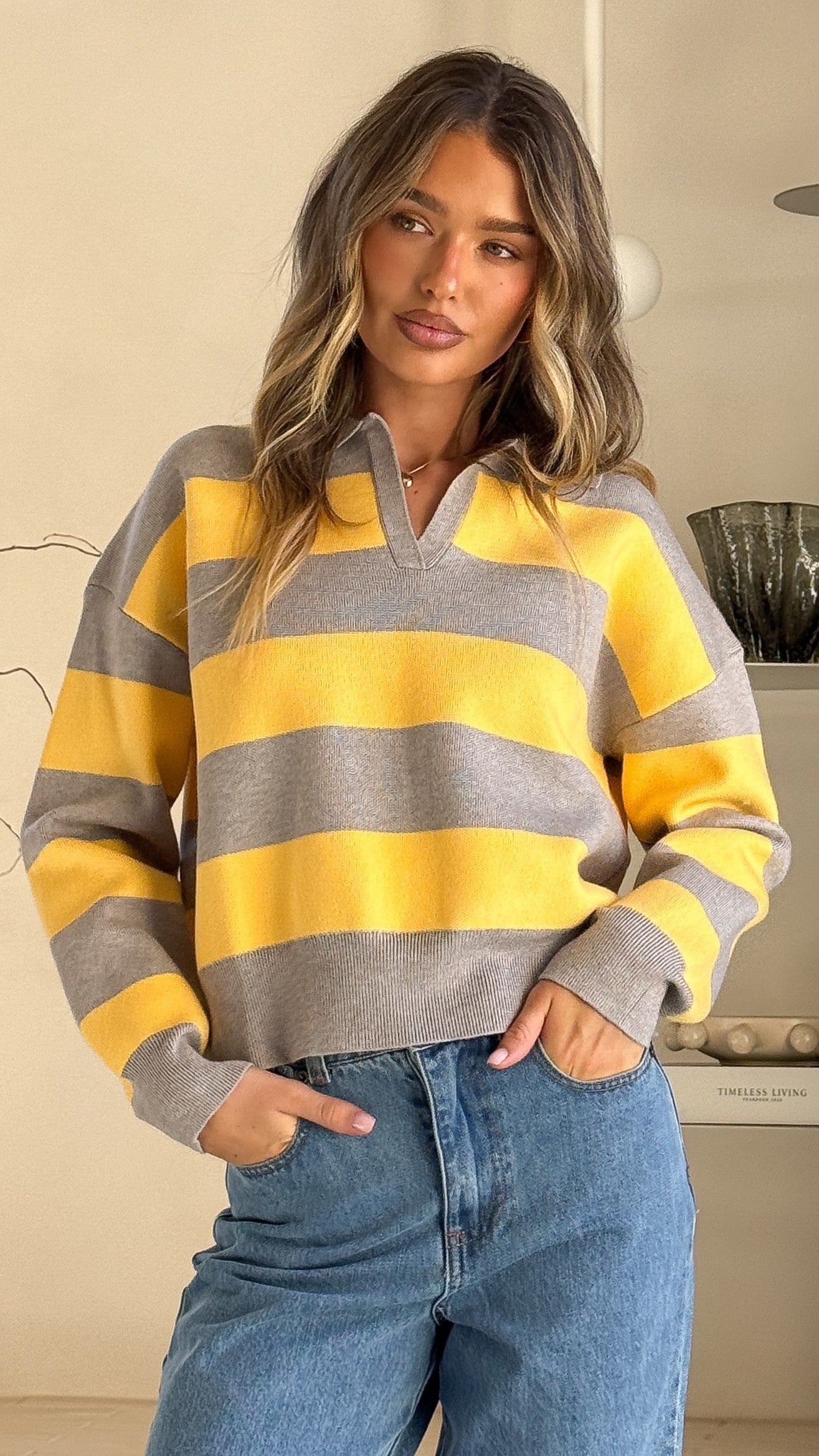 Kodi Sweater - Yellow/Grey Stripe