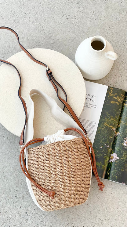 Cleo Woven Bucket Handbag - Natural / Tan