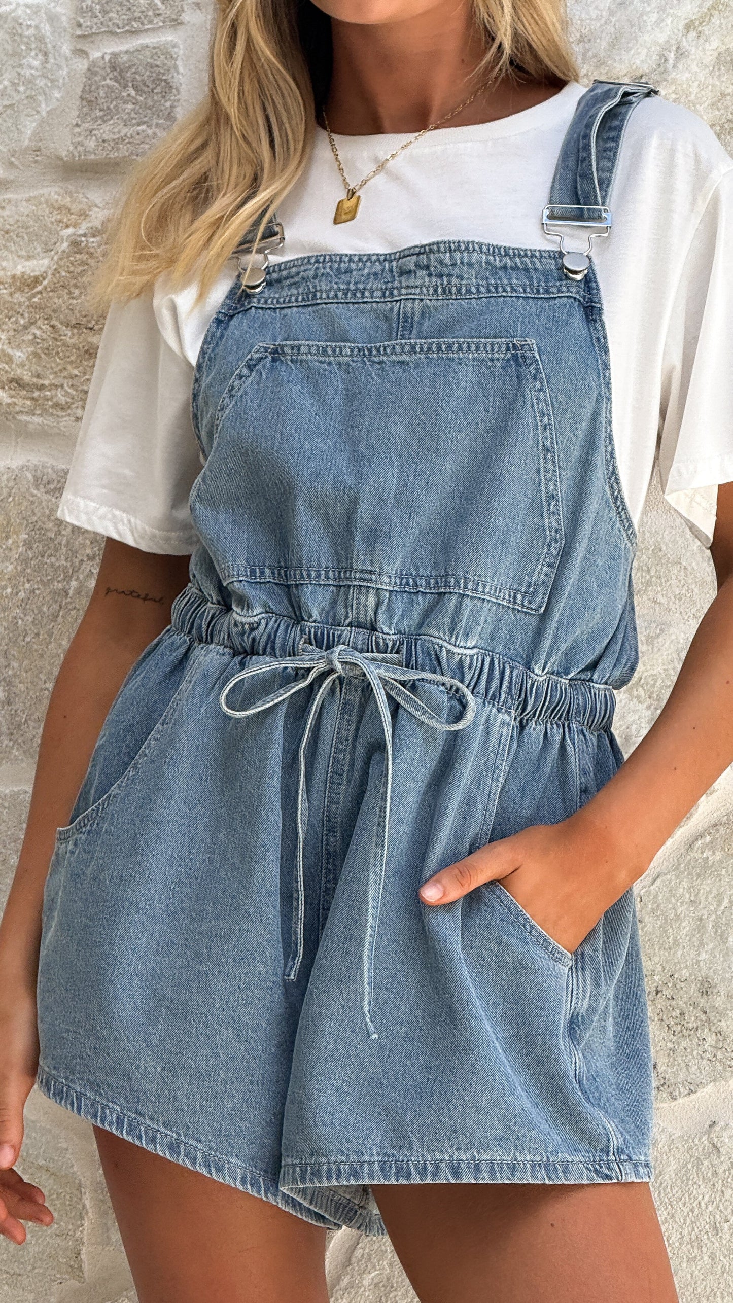 Becka Denim Playsuit - Mid Blue Wash
