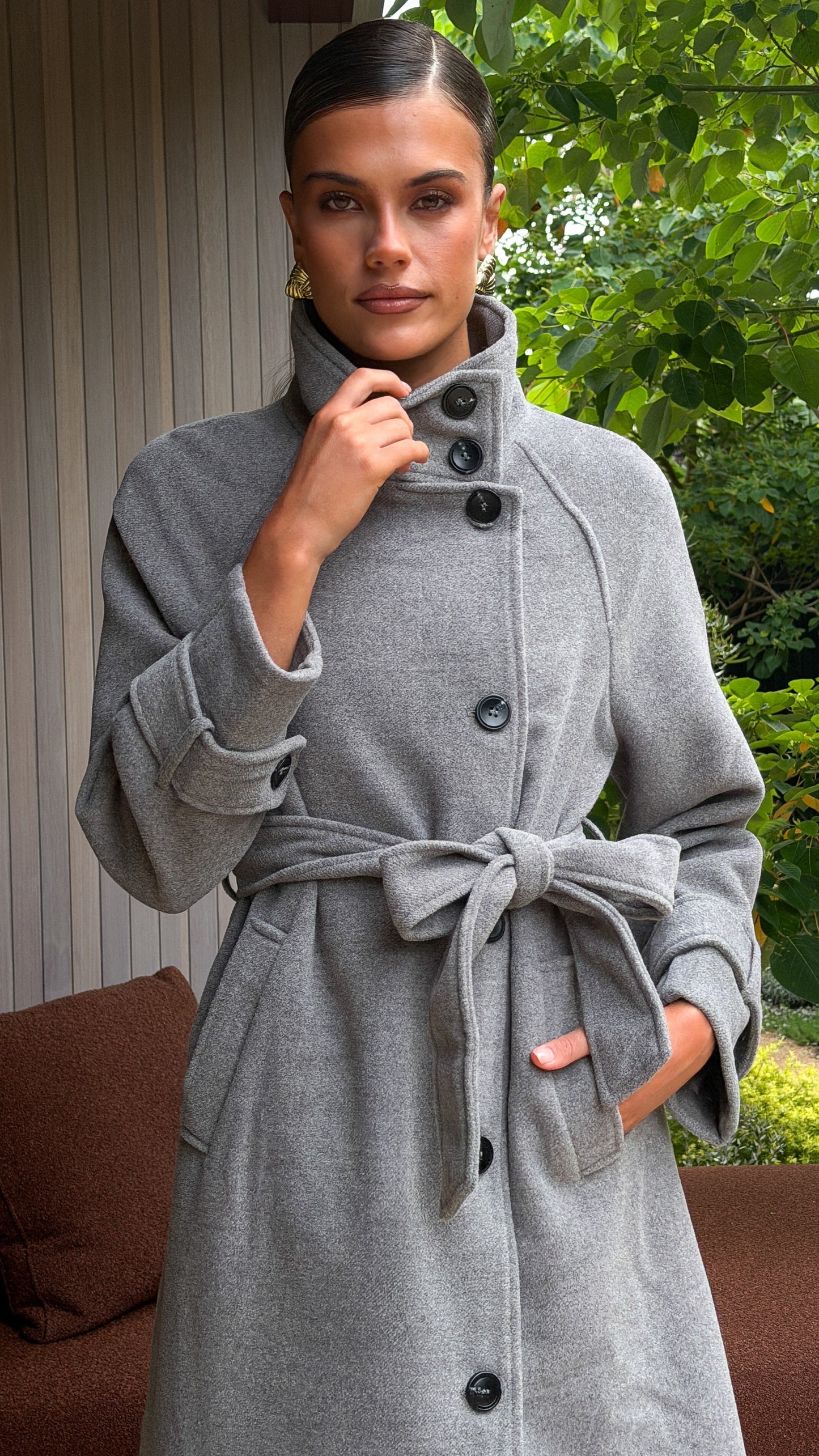 Eden Funnel Neck Coat - Grey