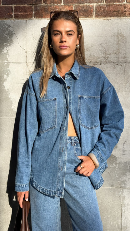 Zaeli Denim Oversized Shirt - Mid Blue