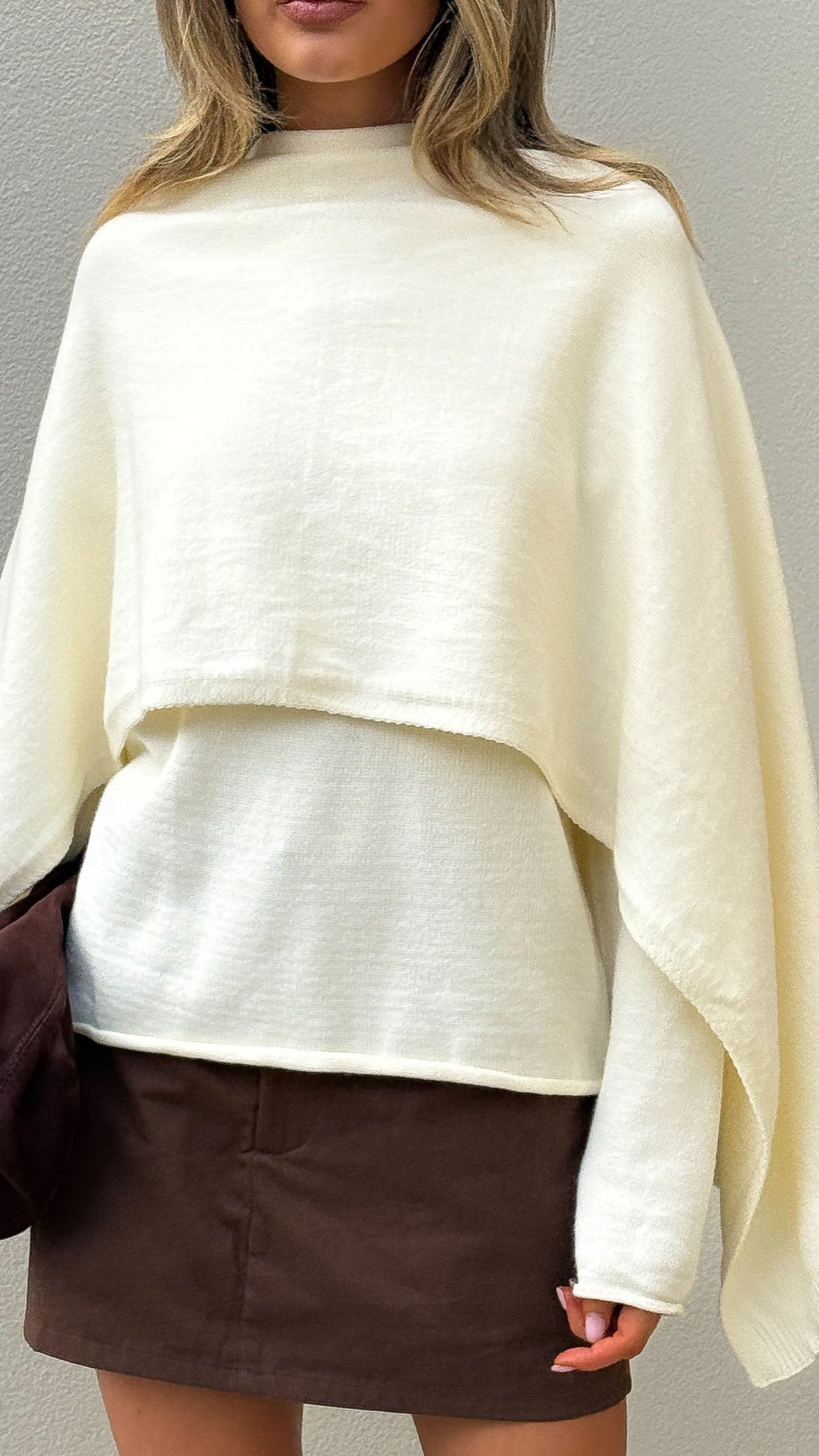 Jazmine Knitted Sweater and Scarf - Cream