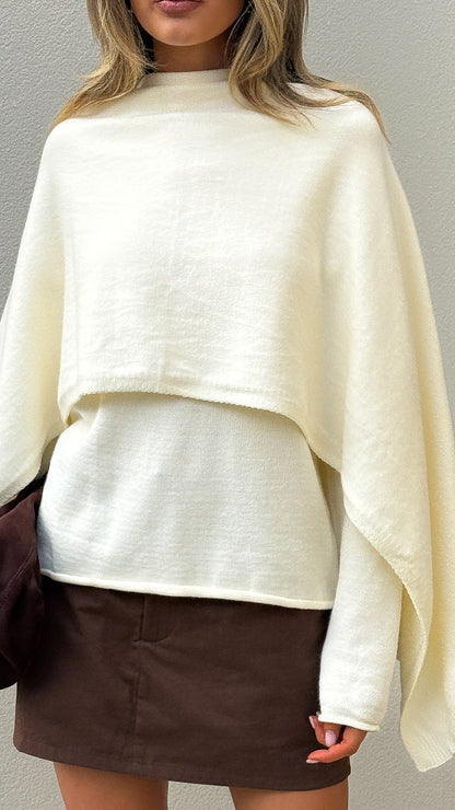 Jazmine Knitted Sweater and Scarf - Cream