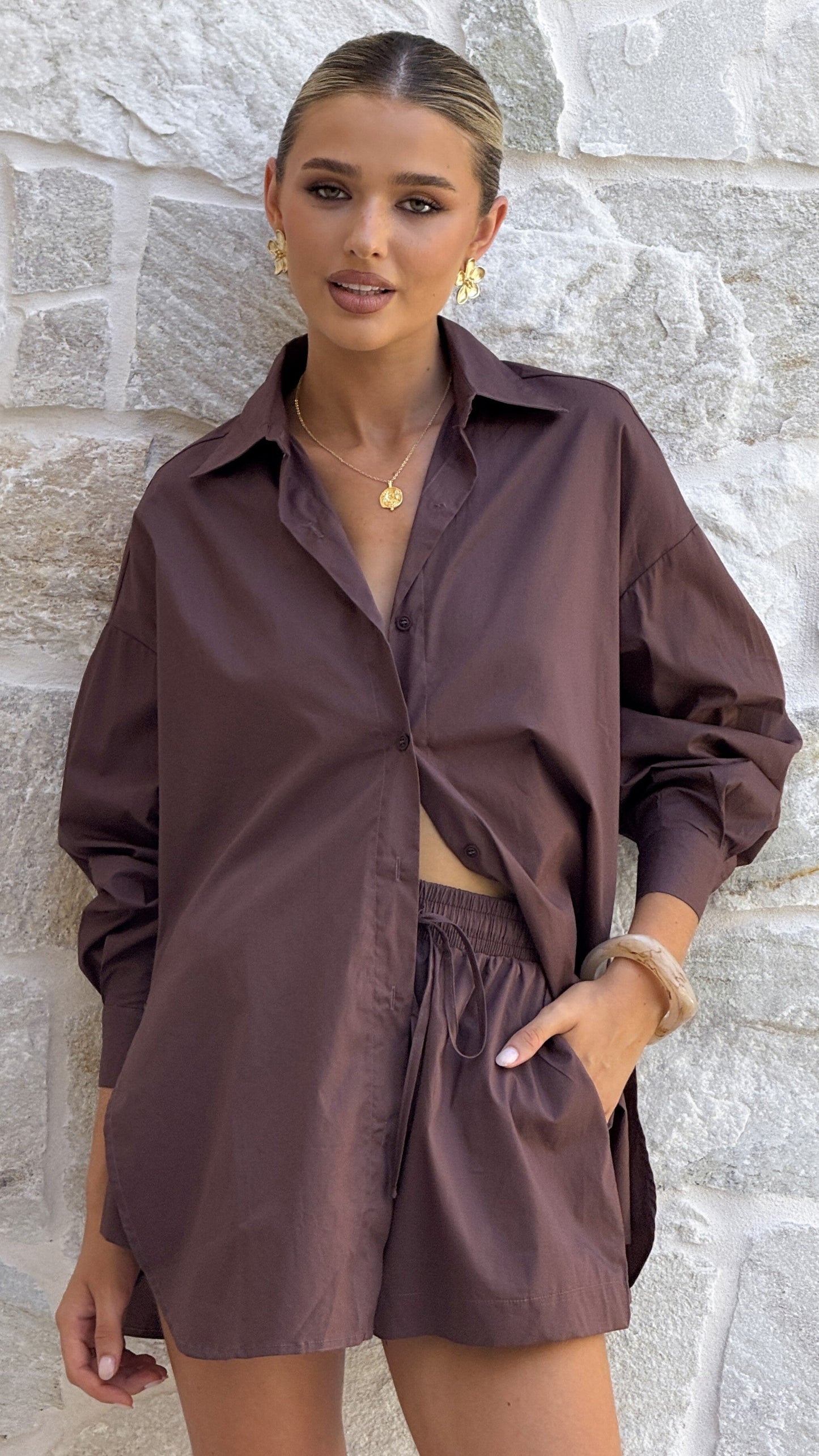 Rebekah Long Sleeve Button Up Shirt - Chocolate