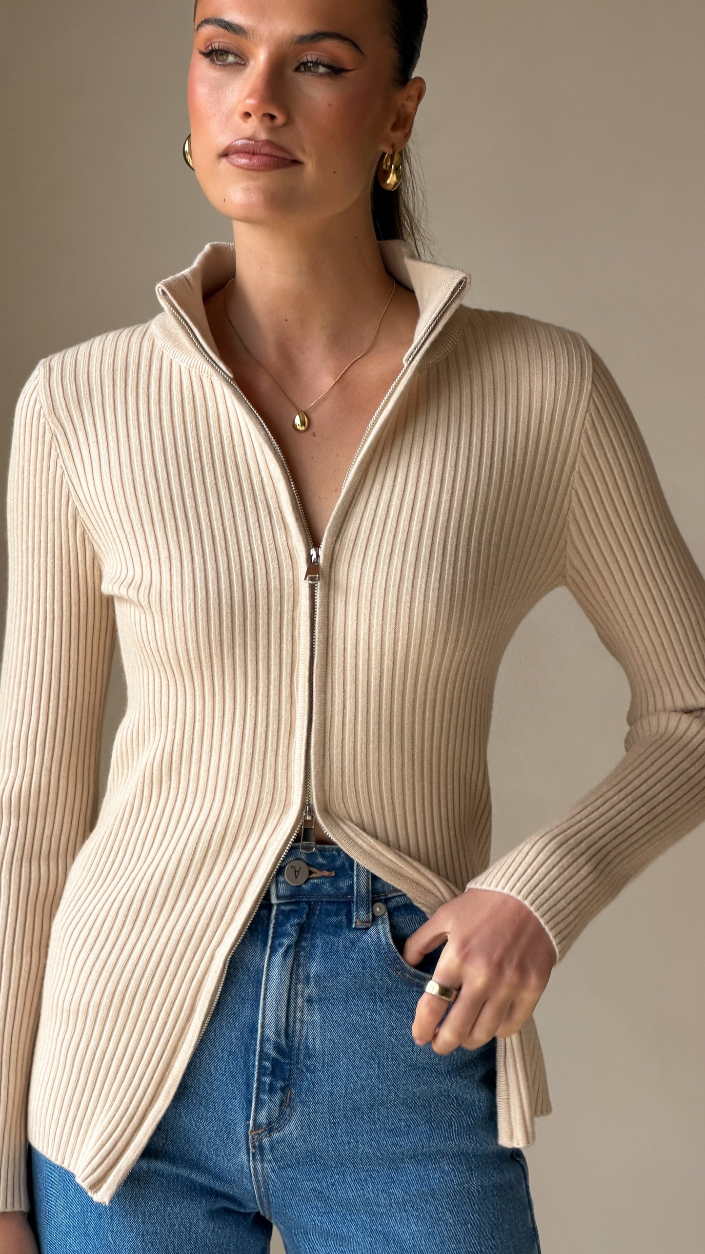 Cleo Long Sleeve Top - Beige