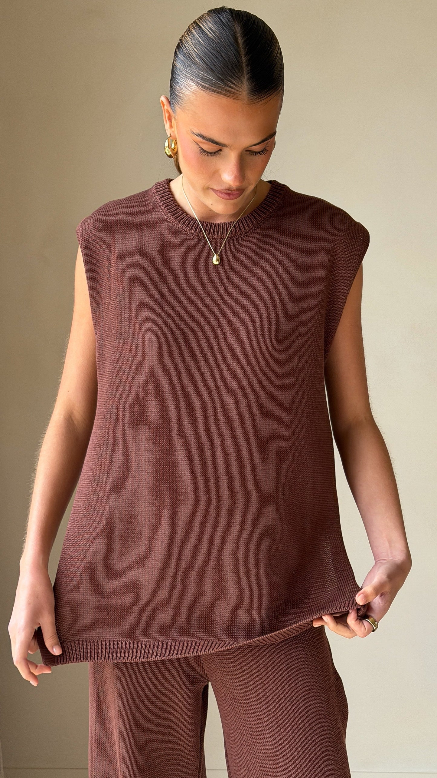 Florentine Knit Vest and Pants Set - Chocolate