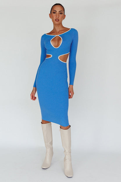 Jovie Keyhole Knit Midi Dress Blue