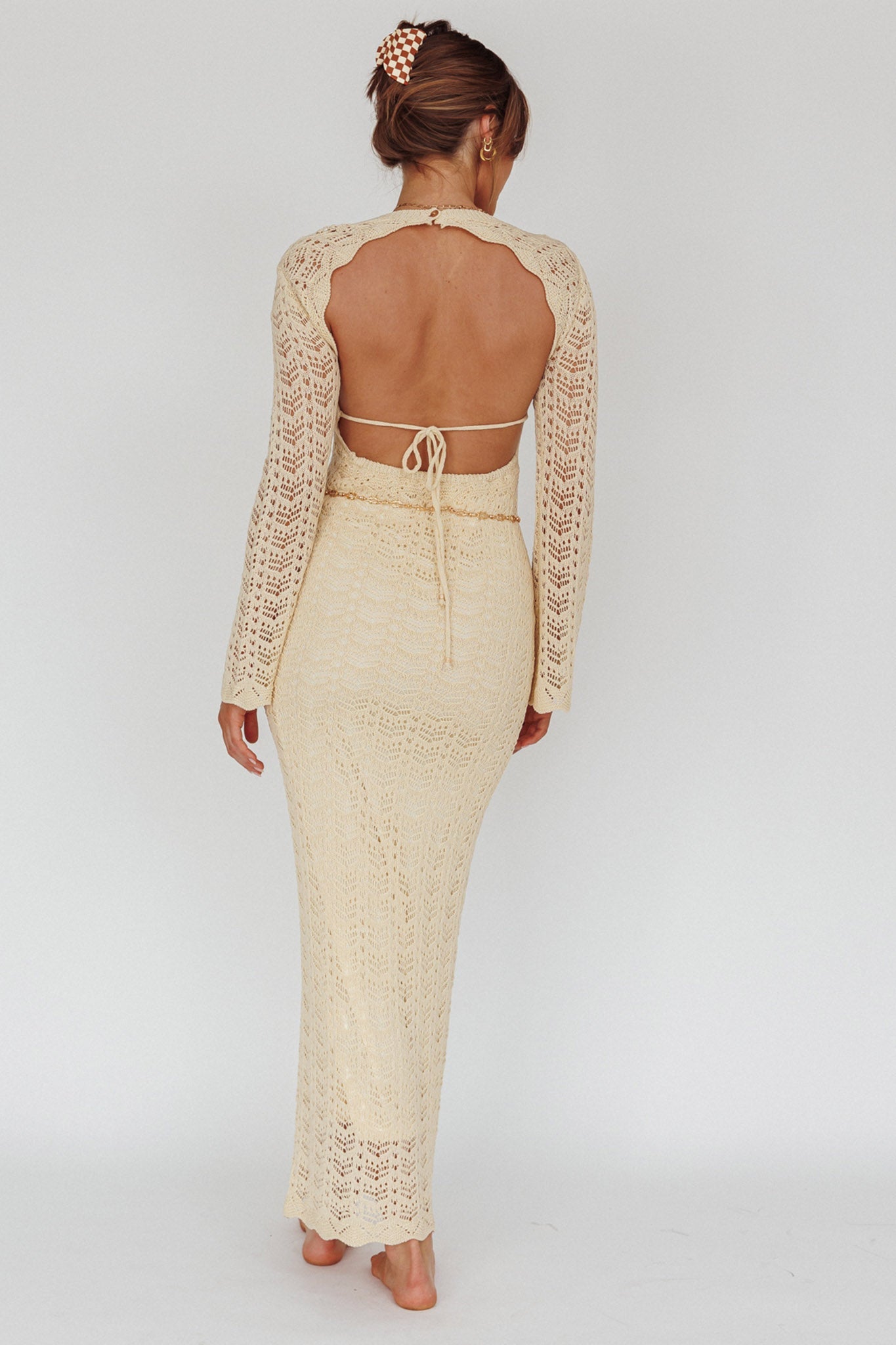 Hyland Open Back Crochet Maxi Dress Oat