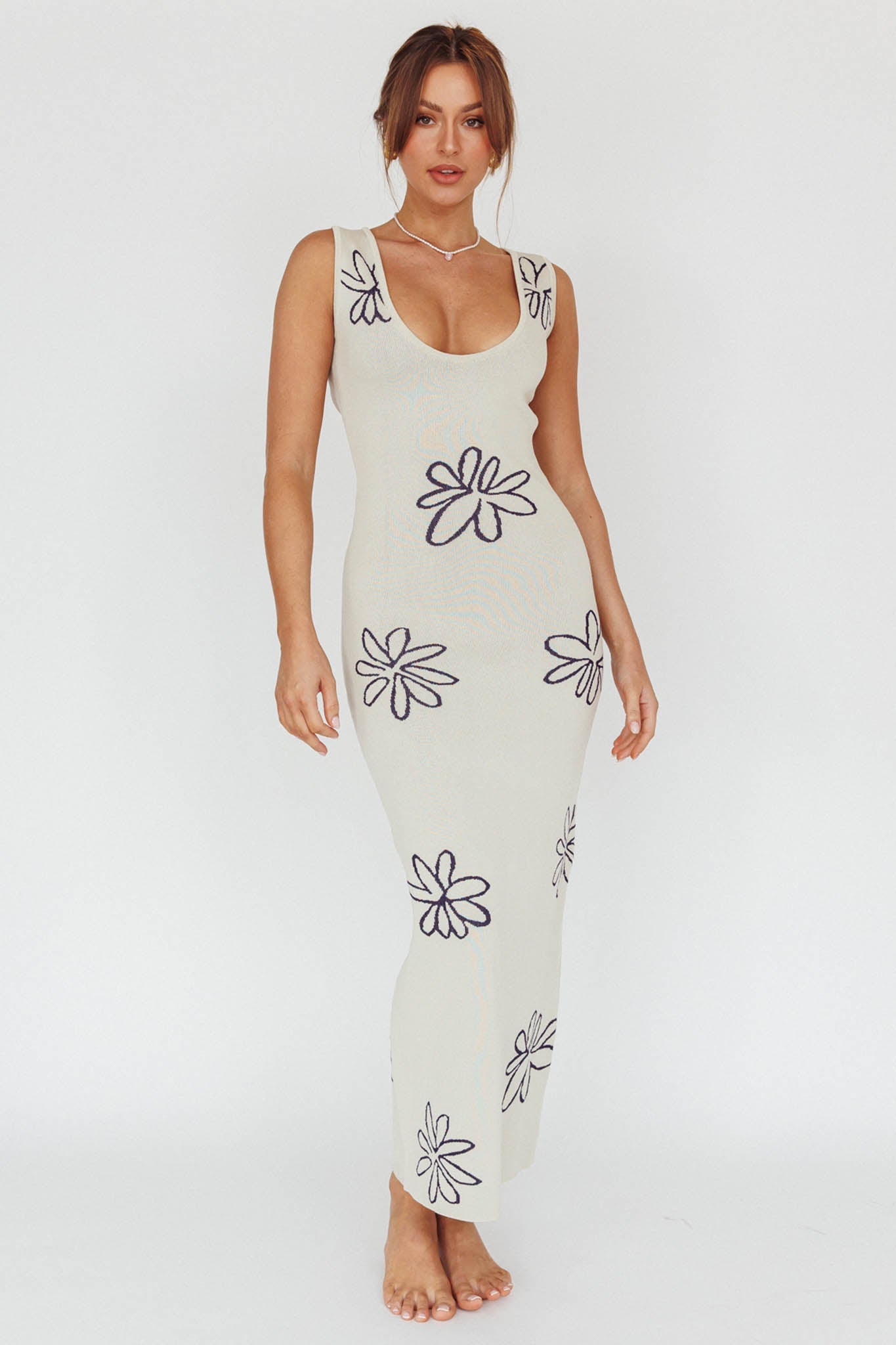 Sunland Knit Maxi Dress Flower Cream