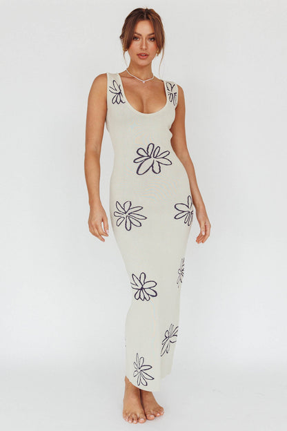 Sunland Knit Maxi Dress Flower Cream