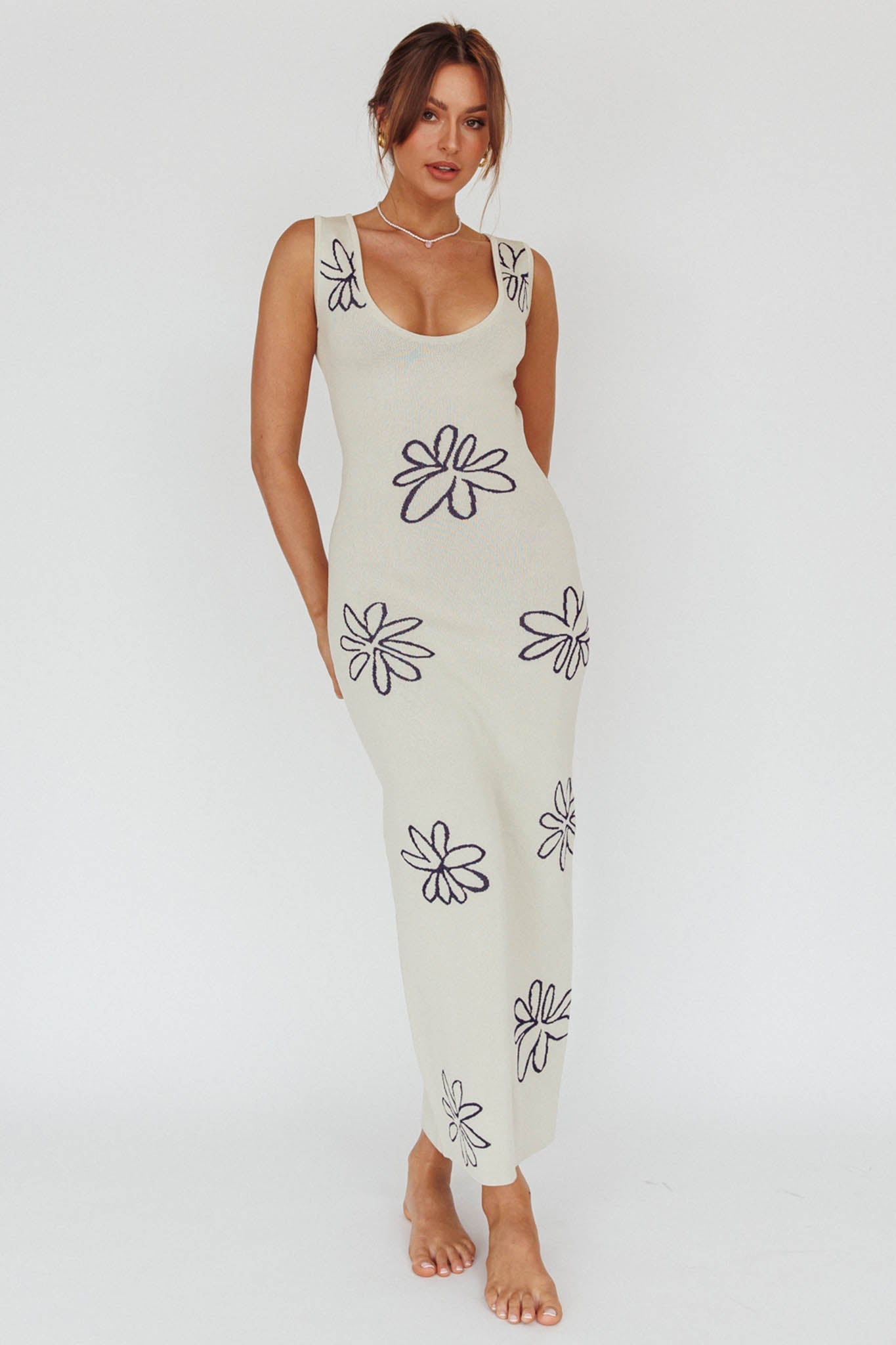 Sunland Knit Maxi Dress Flower Cream