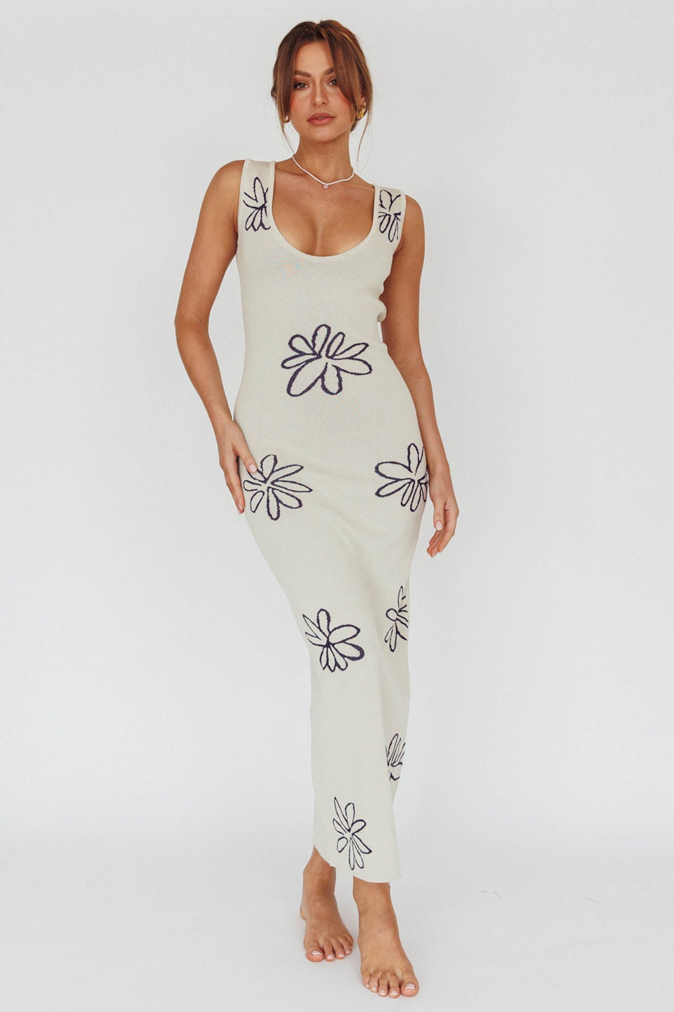 Sunland Knit Maxi Dress Flower Cream