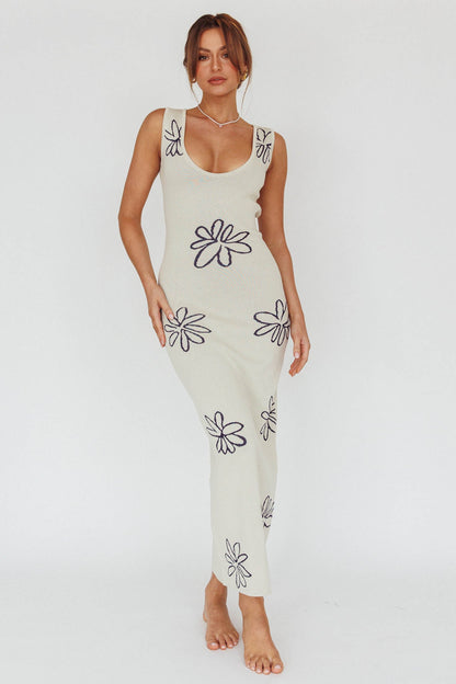 Sunland Knit Maxi Dress Flower Cream