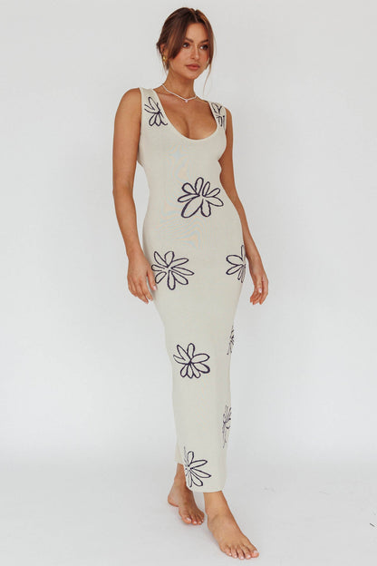 Sunland Knit Maxi Dress Flower Cream