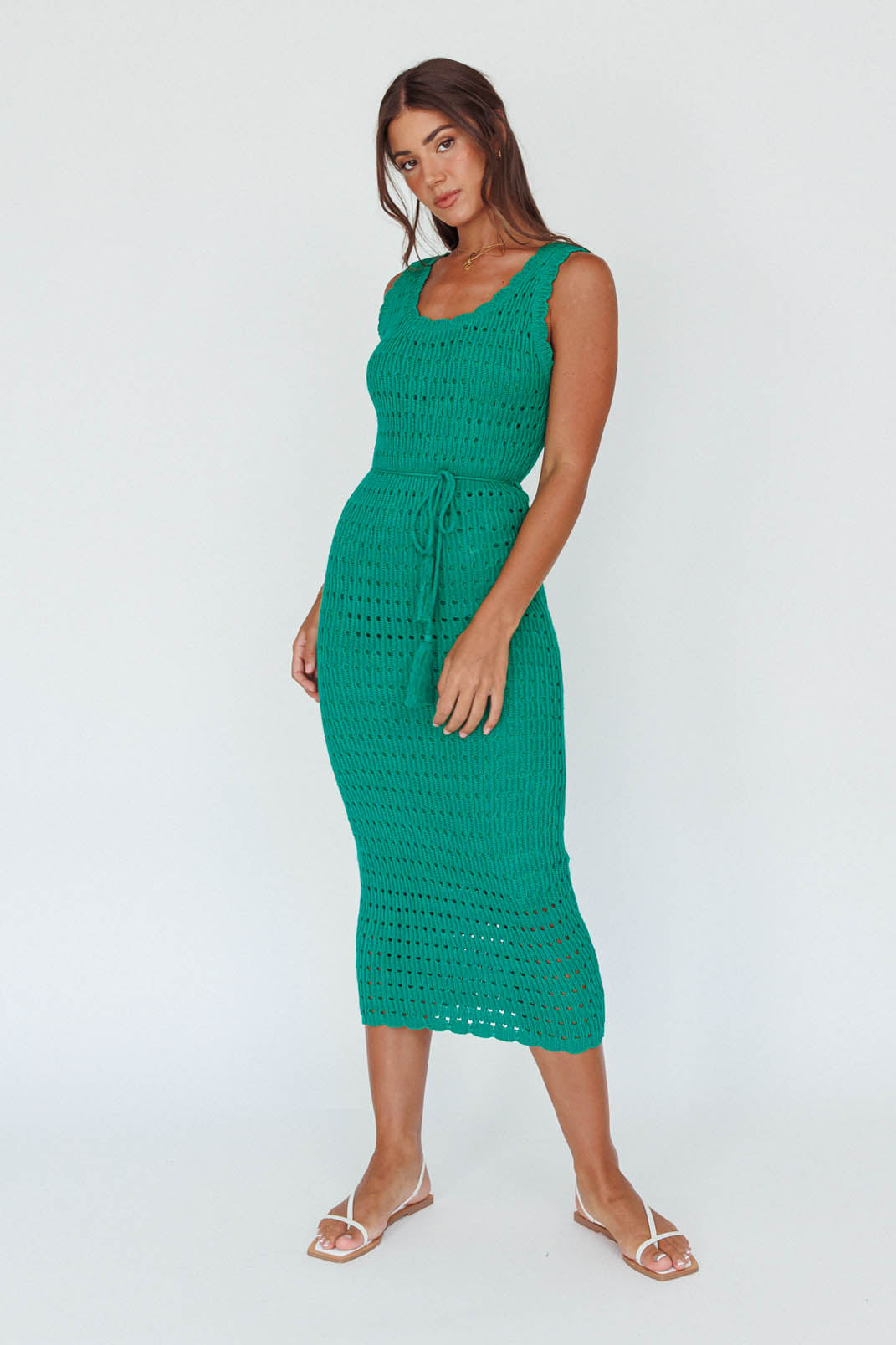 Wander Lust Crochet Midi Dress Green