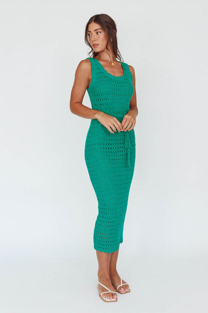Wander Lust Crochet Midi Dress Green