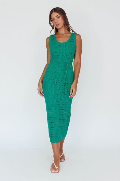 Wander Lust Crochet Midi Dress Green