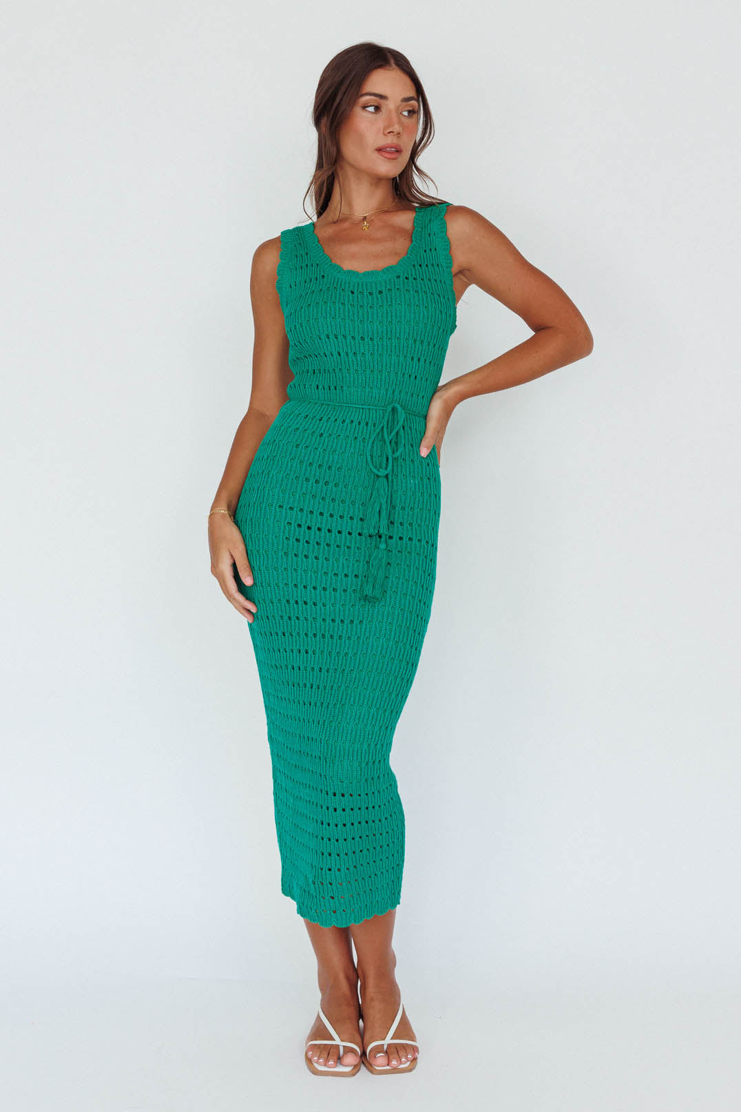 Wander Lust Crochet Midi Dress Green