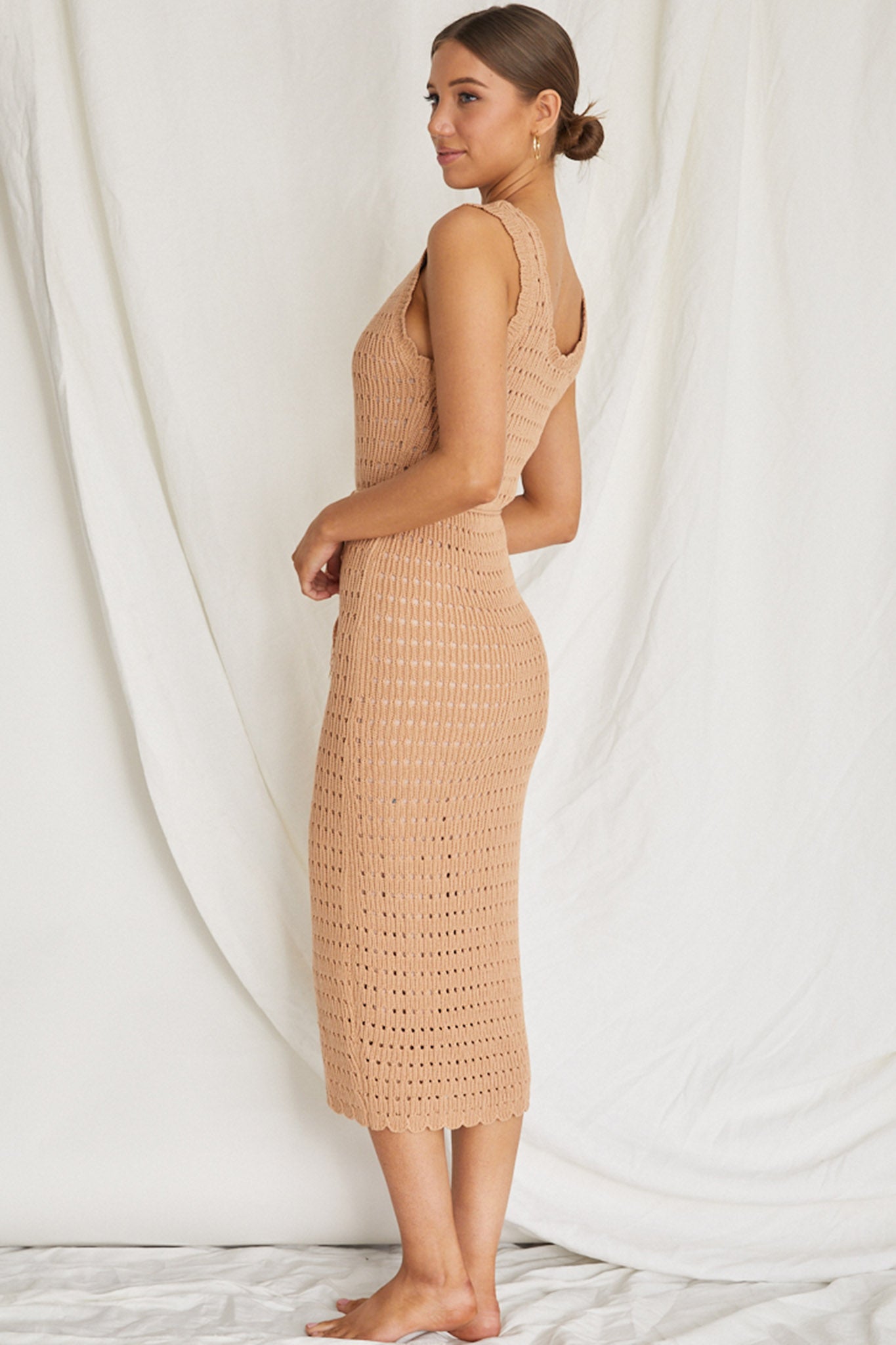Wander Lust Crochet Midi Dress Mocha