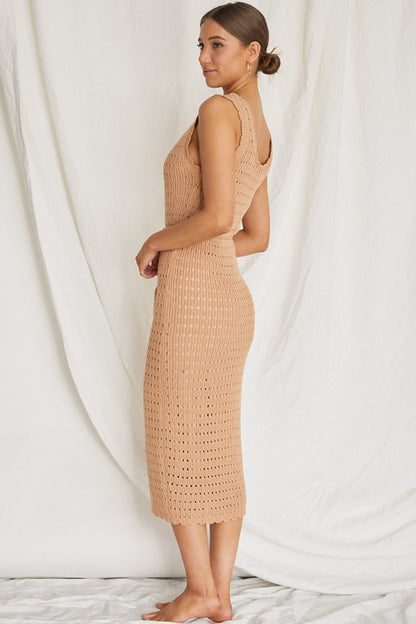 Wander Lust Crochet Midi Dress Mocha