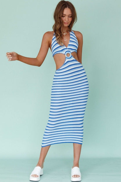 Makaria Cut-Out Crochet Midi Dress Blue