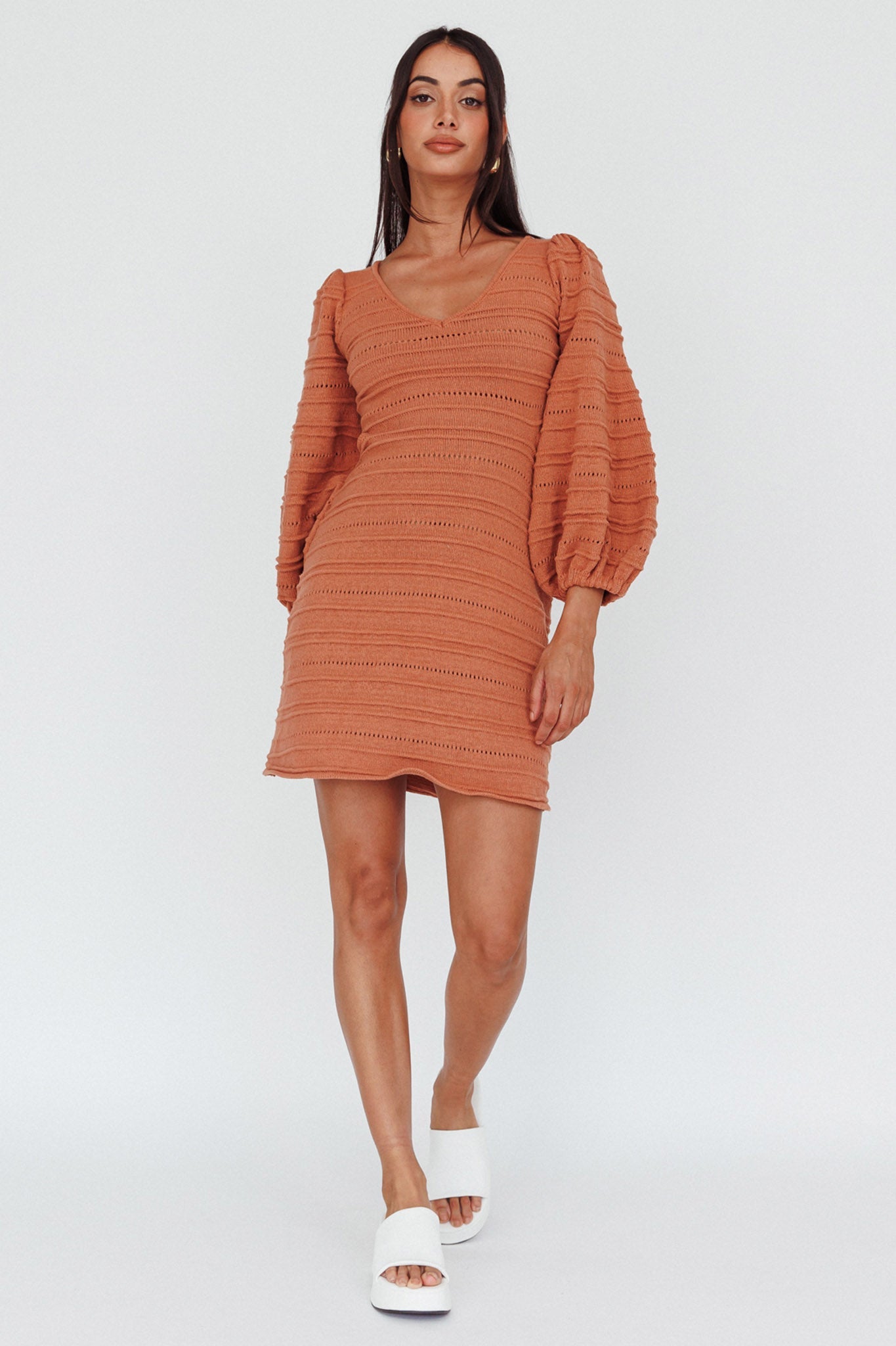 Meredith Long Sleeve Cut-Out Mini Dress Cinnamon