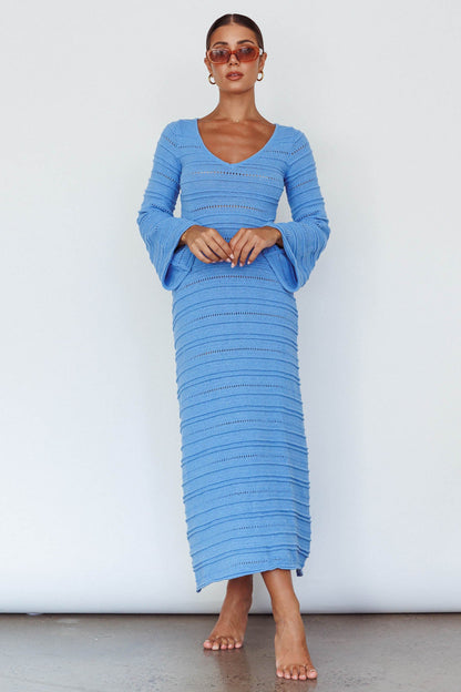Meredith Long Sleeve Cut-Out Maxi Dress Blue