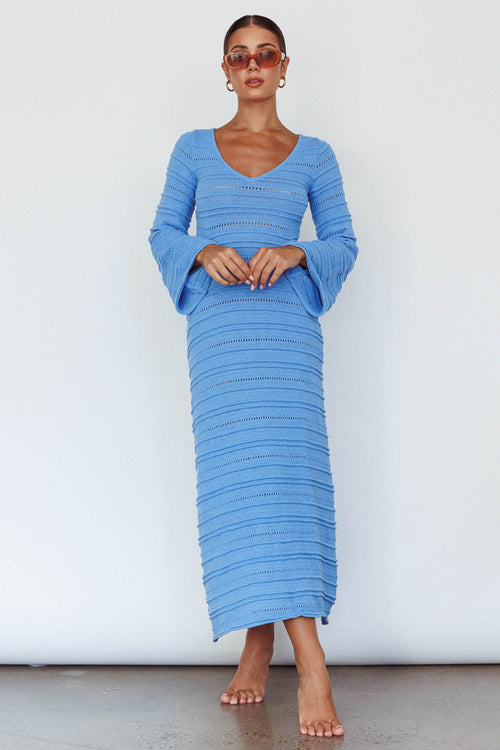 Meredith Long Sleeve Cut-Out Maxi Dress Blue