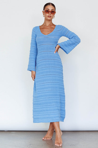 Meredith Long Sleeve Cut-Out Maxi Dress Blue
