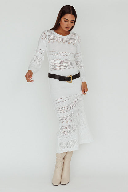 Gail Long Sleeve Crochet Maxi Dress White