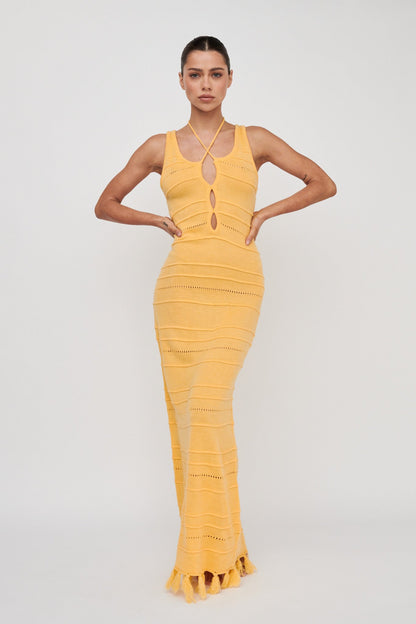Sunlight Bust Tie Knit Maxi Dress Lemon