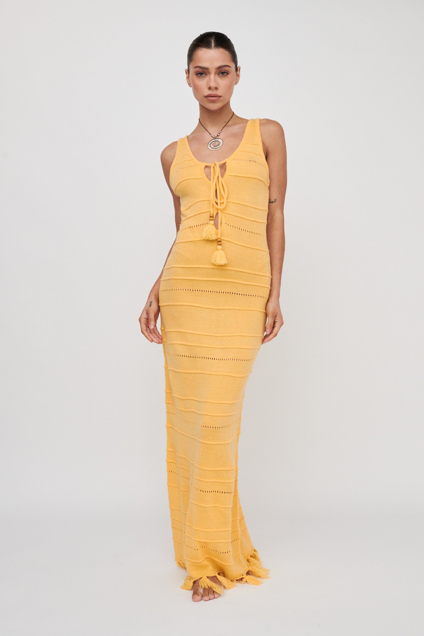 Sunlight Bust Tie Knit Maxi Dress Lemon