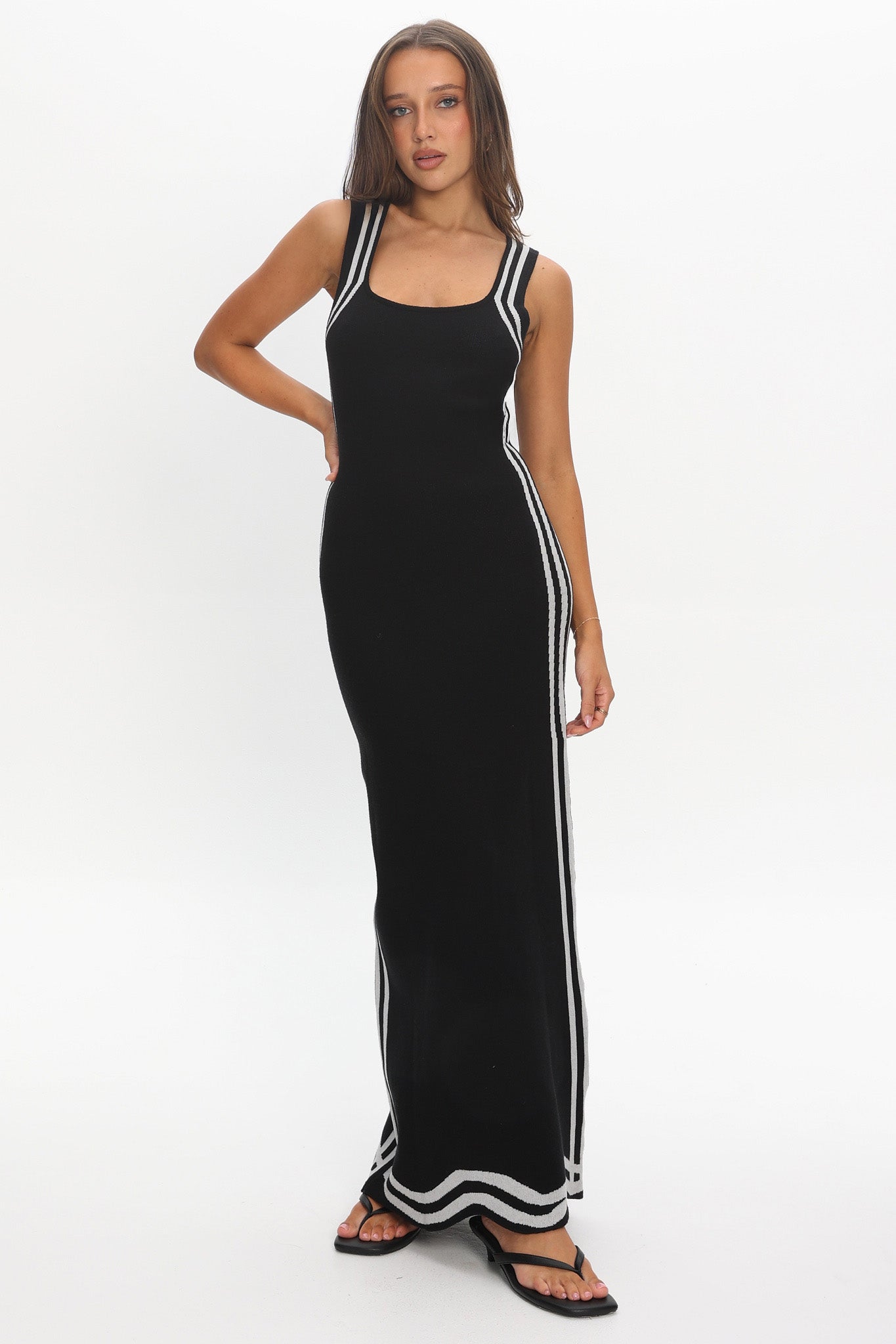 Roselynne Square Neck Knit Maxi Dress Black