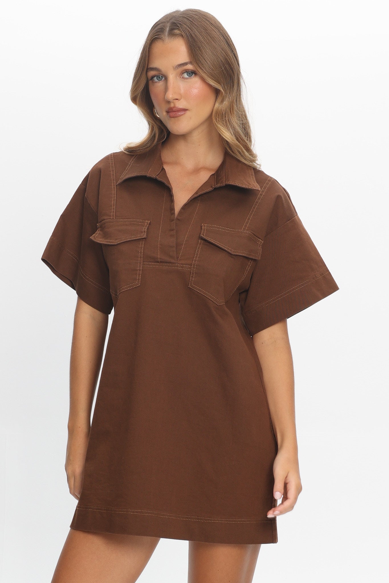 Mariska Collared Mini Dress Chocolate