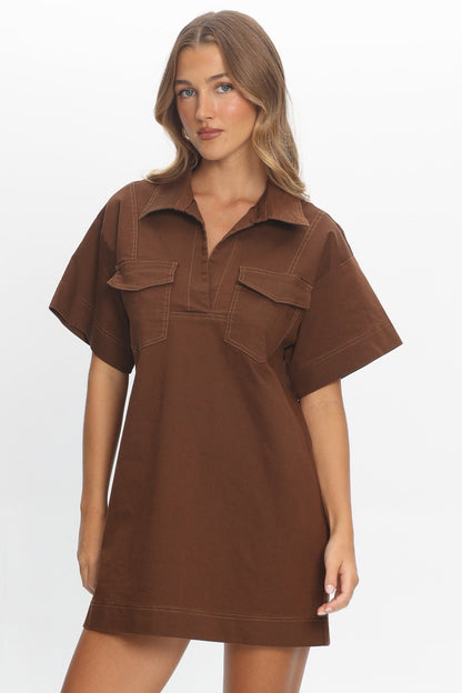 Mariska Collared Mini Dress Chocolate