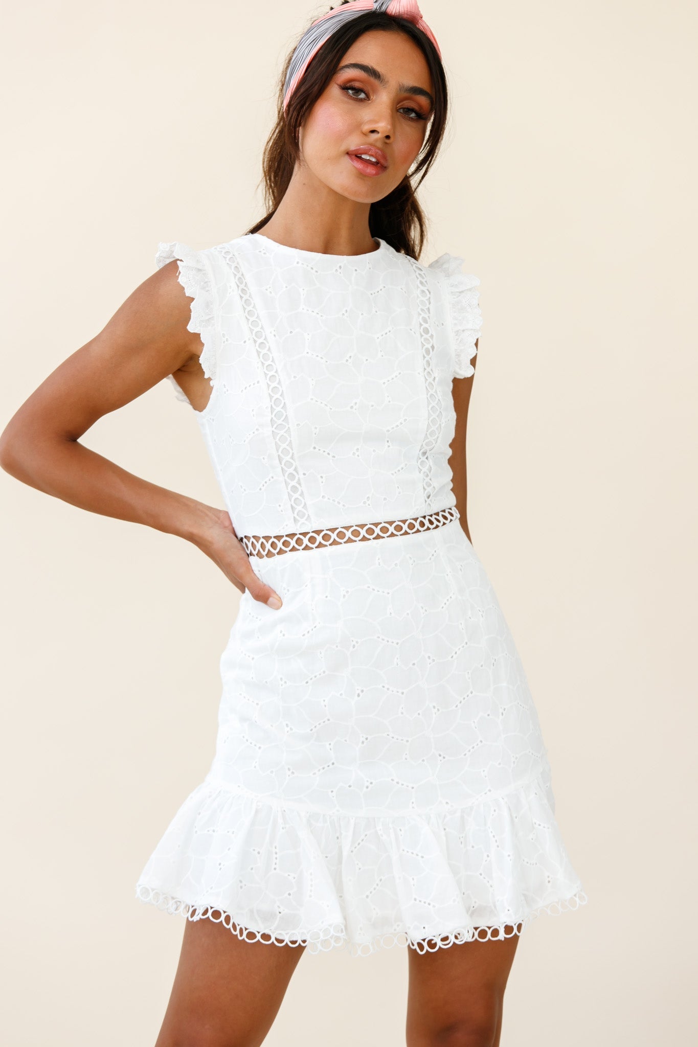 Reaching For Stars Corset Back Broderie Anglaise Dress White